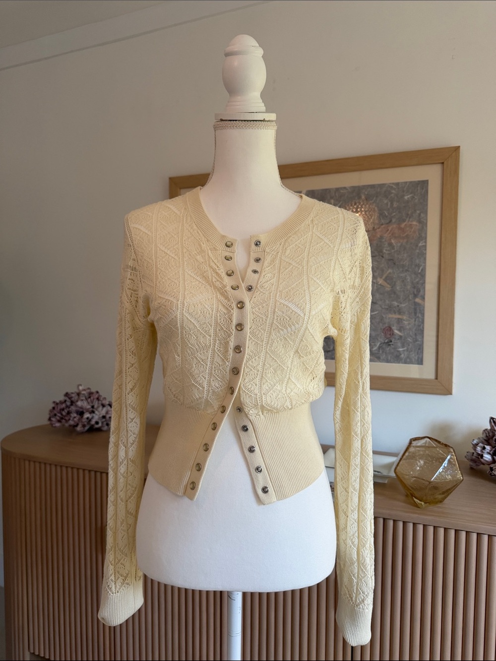 L'Academie Cream Knit Button-Front Cardigan